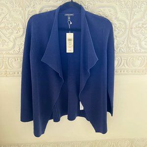 NWT Eileen Fisher Silk Cascade Cardigan Jacket in Dark Navy / Petite Small